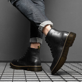 Martin botas de los hombres de corte medio de herramientas botas de ayuda zapatos de cuero zapatos de invierno zapatos de los hombres todo-partido botas de cuero negro (1)