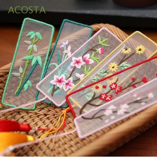 ACOSTA Exquisite Embroidery Bookmark Classical Book Decoration Needlework Book Folder Tassels DIY Craft Gift Rectangle Flowers Vintage Book Clip
