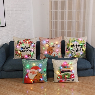 Led navidad funda de almohada de dibujos animados plantas creativa impresión luminosa funda de cojín casa sofá mesa y silla almohadas decorativas