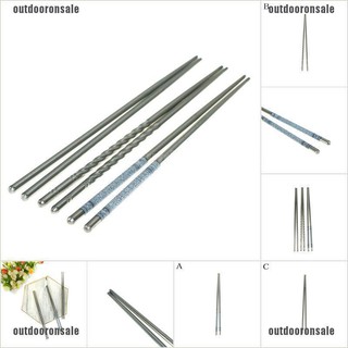 <outdooronsale> 1 par de palillos de acero inoxidable con diseño antideslizante para palillos [caliente] (1)