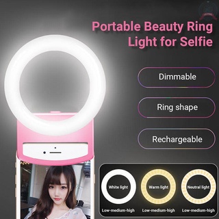 portátil selfie anillo de luz con batería recargable y atenuador clip-on mini led de belleza anillo de luz con luces blancas/cálidas/neutrales para teléfono portátil ordenador tablet (8)
