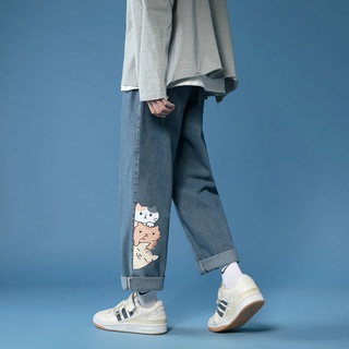 jeans de los hombres de la marca de moda suelta recta de dibujos animados impreso pantalones nuevos todo-partido de moda ruoshuai tobillo longitud pantalones (3)