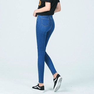 Fast pos.mujer cintura alta Color sólido elástico elástico ajustado ajustado Slim-Fit pantalones vaqueros largos