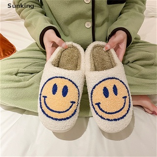 [Sunking] Zapatillas de piel esponjosas para mujer, diseño de sonrisa, suelo corto de felpa, zapatillas de interior planas