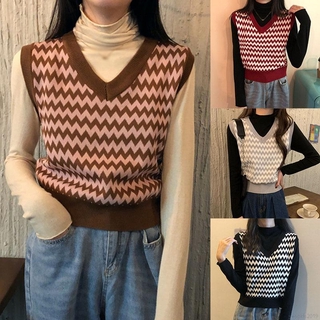 Estilo coreano suelto suéter de punto de las mujeres chaleco cuello en V chaleco sin mangas fondo superior (3)