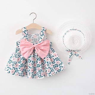 LOK04369 Comprar Vestido Obtener Sombreros Nueva Llegada Verano Floral Impreso Para Bebé Niñas 0-3 Años Moda Gran Bowknot Diseño Sando (4)
