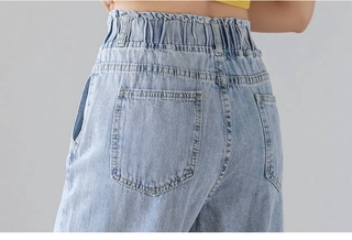 Mujer jeans ancho pierna pantalones pierna recta pantalones de cintura alta suelta jeans pierna recta cintura elástica jeans (8)