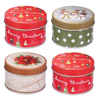 Upkoch 4pcs caja de hojalata temática de navidad redondo caramelo galletas cajas caja de estaño suministros de fiesta (patrón aleatorio)