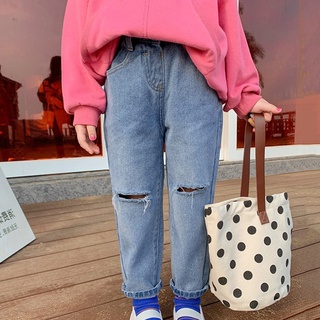 Bobora Girl Jeans moda Casual rasgado pantalones sueltos para 0-6Y