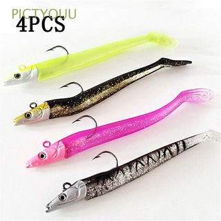 PICTYOUU 4PCS T tail Fishing Tackle Bait Bass Wrasse Soft Shad Lure Sea Fishing Tackle Gear Cod Pollock Jigging Savage Saltwater 12cm/16g Lead Jig Head