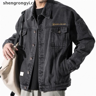 [shengrongyi] harajuku jeans chaqueta de los hombres streetwear ropa de abrigo abrigo coreano denim bomber chaqueta [co]