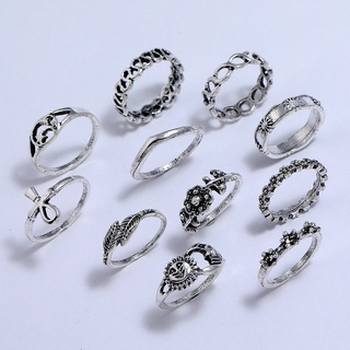 [11 piezas de moda vintage simple geométrico sol luna flor anillos para mujeres] [lindos señoras suave fina fina anillo de dedo] [regalos de joyería encantadora para niñas amigos] (6)