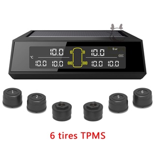 coche camión tpms sistema de monitoreo de presión de neumáticos coche inalámbrico de carga solar sistema de alarma de control de voltaje sistema con 6 sensores externos reemplazables batería lcd pantalla
