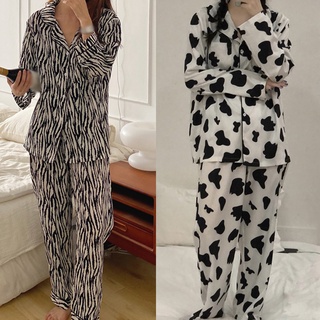 Mujeres de dos piezas conjunto dulce de dibujos animados de manga larga Tops pantalones ropa de dormir pijamas
