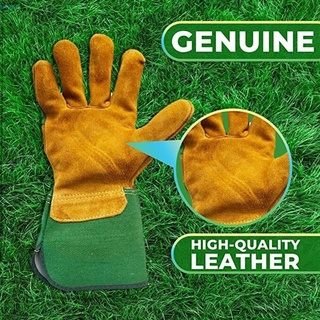 1 par de guantes de cuero para jardinería, a prueba de espinas, de doble capa (5)