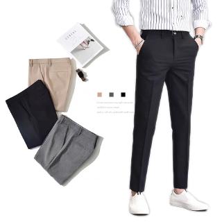 2020 hombres primavera otoño moda negocios Color sólido Casual pantalones largos traje pantalones masculinos elástico recto pantalones formales