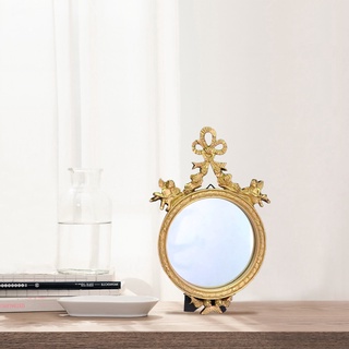 Photo Props maquillaje espejo soporte mesa dorada estilo europeo gafas de resina 19 X 11 cm de plástico cómoda espejos herramientas