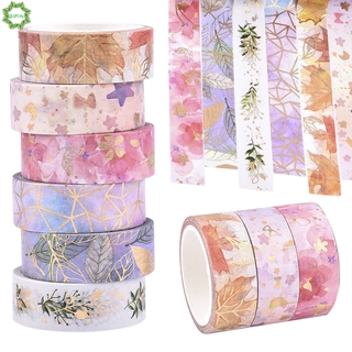 Qipin 6 rollos de flores de papel de aluminio colorido Washi cinta adhesiva DIY decorativo álbum de recortes álbum de papel