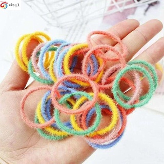 VISY 100pcs/pack Suitable for Kids Girls Children Hair Loop High Elastic Hair Accessories Girl Hair Rope Kawaii Cute Downy Thread Surface Multicolor Rubber Material Head Decoration