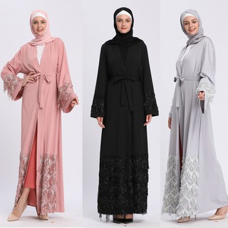 Las mujeres Floral impreso vestido largo túnica abierta Abaya Cardigan musulmán Dubai bata vestido