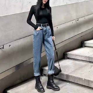 Todo-partido de cintura alta de las mujeres papá Xuan Ya adelgazar rábano Retro harén recto Jeans sueltos nuevos pantalones de pierna ancha (4)