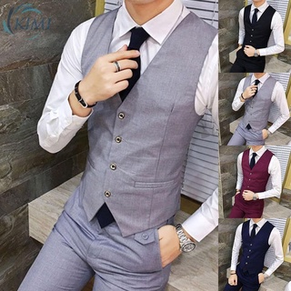 Color sólido chaleco para hombre cuello en V delgado negocios traje formal chaleco estilo