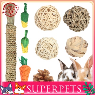 superpets 9Pcs Rabbit Chew Toys Natural Material Handmade Teeth Grinding Toys Bunny Small Animal Chew Treats for Rabbits Guinea Pigs Chinchillas