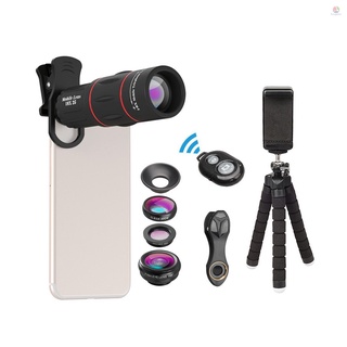 (Ready stock)APEXEL APL-T18XBZJ5 Telephoto 4 in 1 Cellphone Lens Universal Kit 18X Mobile Phone Telephoto Lens 198° Fisheye Lens 0.63X Wide Angle 15X Macro Lens with Remote Shutter Mini Tripod Phone Holder for Huawei Xiaomi Most Smartphones