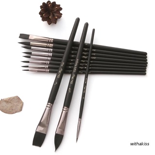 withakiss 12pcs Nylon Hair Wooden Handle Watercolor Paint Brush Pen Set DIY Oil Acrylic