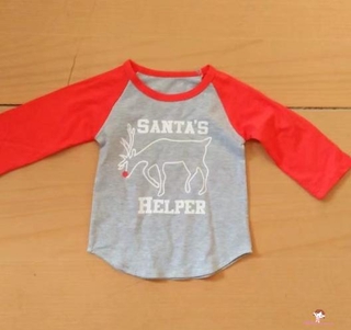 XZQ7-WH bebé niñas raglán camiseta, manga larga ciervo letra impresión algodón navidad Top