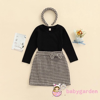 Babygarden-baby Girl conjunto de ropa de manga larga cuello redondo Tops +falda de cintura alta+diadema