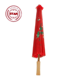 Tela roja 21"a bambú Oriental chino paraguas T5O6
