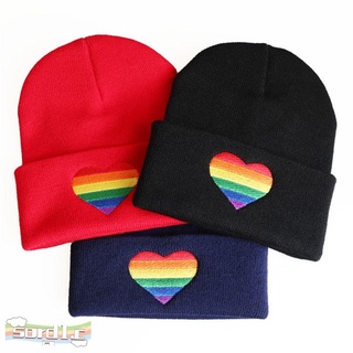 SORD Fashion Knitted Hats Winter Warm Knit Cap Beanies Hats Christmas Gift Embroidery Love Heart Men Women Rainbow