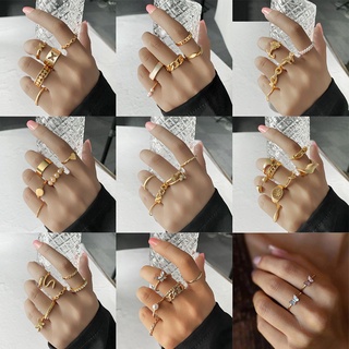 Eutus anillos de apilamiento para mujer joyería BOHO Midi anillos nudillos conjunto hueco Punk moda Metal Vintage oro (7)