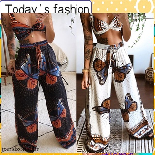 Mujer playa mariposa impresión liguero sujetador Top recto pantalones de dos piezas traje heysimpl6