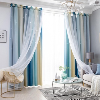 Bestopt Decdeal 1PCS estrella cortinas estilo hueco transparente colorido doble capa estrella ventana cortinas para dormitorio sala de estar azul 108*53in (8)