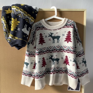 Inventario adecuado_Las parejas de otoño e invierno usan suéter de Navidad fuera de las mujeres de talla grande gordo mm suelto perezoso cuello redondo suéter suéter superior (1)