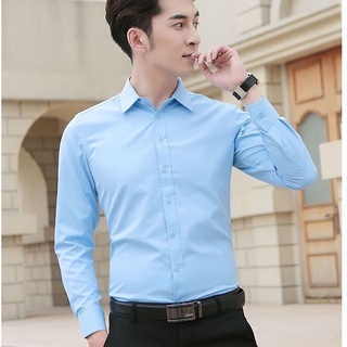camisa de manga larga para hombre slim fit formal camisas de negocios casual kemeja [m-5xl]