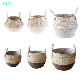 cuc cesta nórdica hecha a mano de paja para picnic, juguete, macramé, maceta, maceta, maceta, decoración del hogar