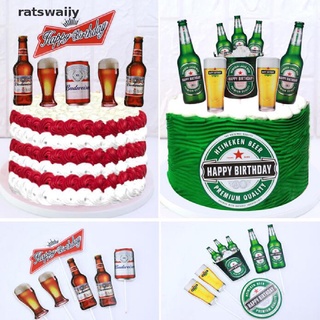ratswaiiy 6 unids/set cerveza decoración para tartas bandera feliz cumpleaños decoración de boda fiesta bakingdiy co