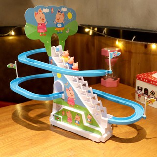 Piggy escalada escaleras juguetes niños Peppa cinturón eléctrico diapositiva pista arriba escaleras diapositivas Peppa diapositivas
