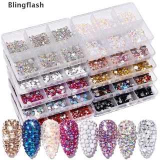 Blingflash 1 caja de cristal de uñas de arte de diamantes de imitación de oro plata plana parte inferior mixta de uñas arte mi