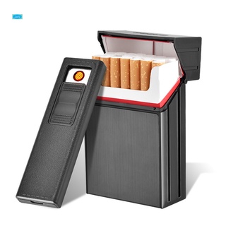 Caja de cigarrillos portátil con encendedores a prueba de viento USB recargable fumar cigarrillos caja titular encendedor regalo (8)