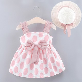 Moda Bebé Niñas Lunares Impresión Vestido Suspender Falda De Algodón Ropa De Playa