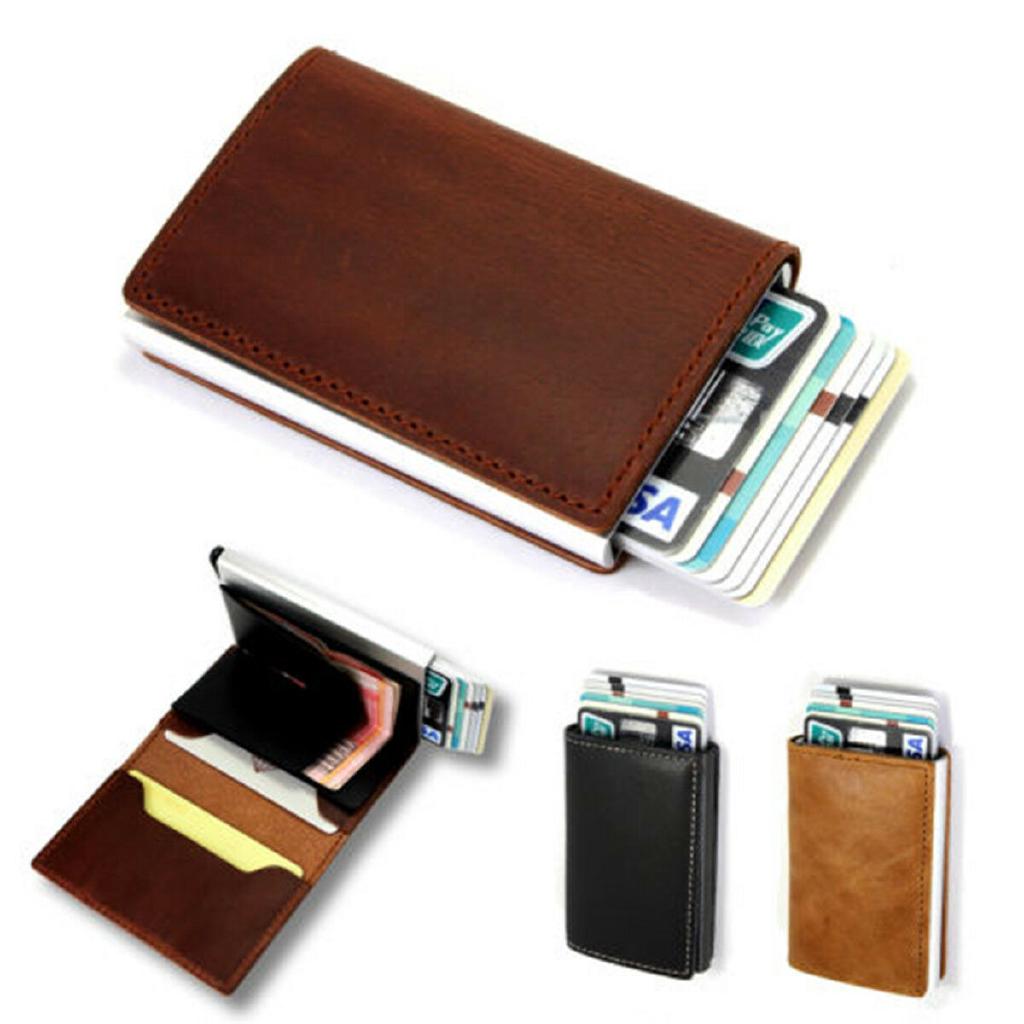 precio especial rfid slim pop up titular de la tarjeta de crédito carteras de cuero anti escaneo metal cartera bolsillo (4)
