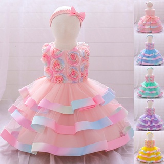 2021 verano con diadema Colorfu bautismo 1er vestido de cumpleaños para bebé niña ceremonia flor princesa vestidos vestido de fiesta ropa de niño 0-5 años