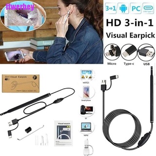 [ffwerbey] 3 en 1 usb limpieza de oídos endoscopio visual earpick con cámara hd limpiador de otoscopio