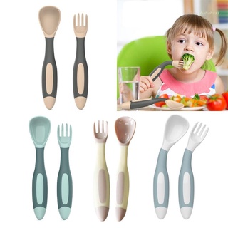 Haha utensilios de bebé niño aprender a comer entrenamiento flexible cuchara suave tenedor vajilla
