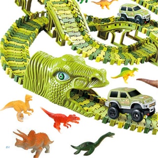 evi dinosaurio ferrocarril juguete coche pista de carreras pista de juguete conjunto educativo curva flexible pista de carreras flash luz coche juguetes para niños niños