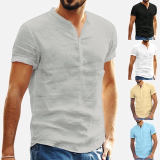 Camisa/camisa De mezcla De algodón De color sólido De Manga corta para hombre